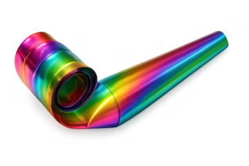 Party horn noisemaker with colorful rainbow design celebrating