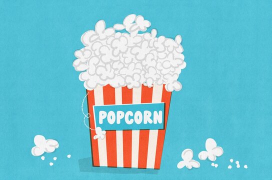 Popcorn in Classic Striped Box Illustration