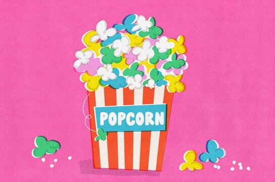 Colorful Popcorn Box, fun illustration