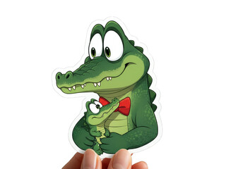 Fototapeta premium Cartoon crocodile character holding a baby crocodile