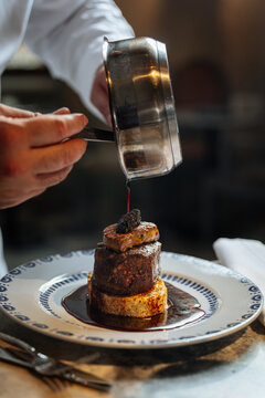 Beef filet mignon with foie gras and truffle in red wine sauce