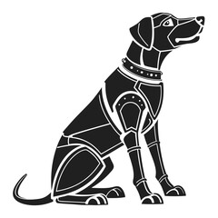 Stylized dog wearing geometric armor