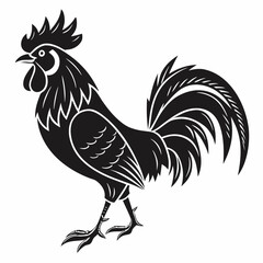 Stylized black silhouette of a proud rooster