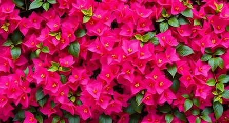 full frame Bougainvillea vines covered in bright blossoms, vivid colors, tropical elegance, high detail.