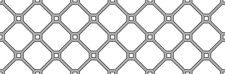 Seamless geometric pattern with square and hexagon outlines, minimal linear background design
