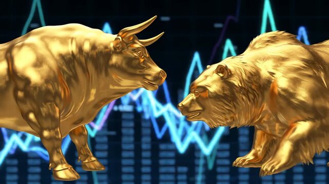 Golden bull and bear locked in a stock market battle