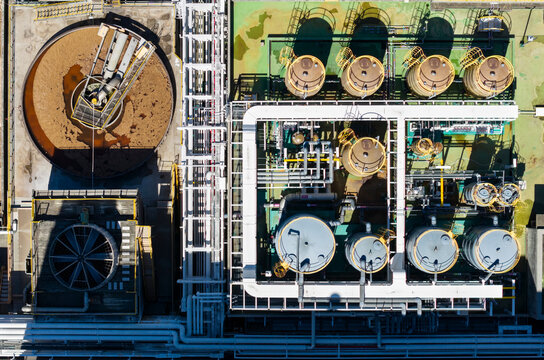 Wastewater Treatment Plant Aerial View Tanks
