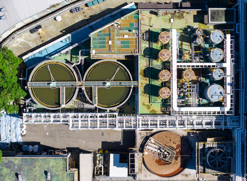 Aerial View of Industrial Wastewater Treatment Plant Facility