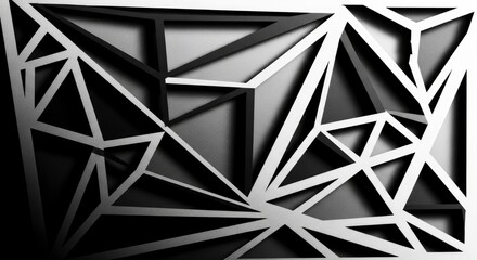 Abstract geometric pattern with white linear forms overlaying dark shadowed polygons creating a fractured layered effect with depth