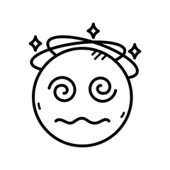 Dizzy Emoji Doodle with Spiraling Eyes and Stars Over Head on Transparent Background