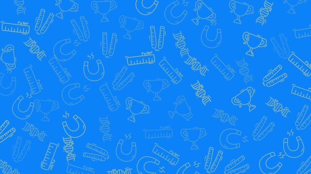 School science themed blue background pattern. Playful, learning mood. Useful for school, teaching, educational designs