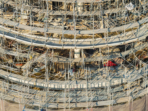 New Building Construction With Dense Steel Scaffolding