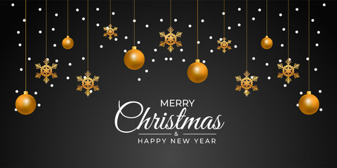 Christmas golden ball ball white snow and dark background