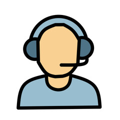 Headset Customer Support Icon Flat Color Vector for Service Call Center Communication and Business Assistance Design