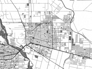 Obraz premium Illustrated city map of Cipolletti, Argentina, in black and white, showing roads and textures.