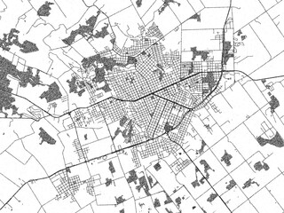 Obraz premium Monochrome hand-drawn style map of Obera, Argentina, ideal for decorative and editorial use.