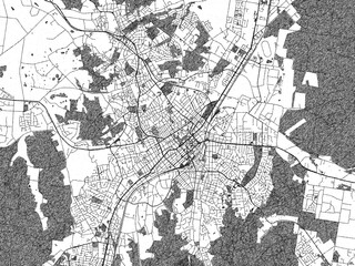 Fototapeta premium Minimalist monochrome city map of Bendigo, Australia, illustrated with urban detail.