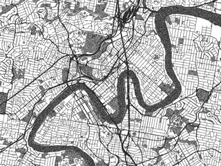 Obraz premium City map illustration of Brisbane center, Australia, in black and white sketch style.