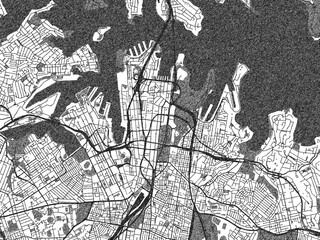 Obraz premium Detailed black and white map of Sydney center, Australia, in artistic sketch style.