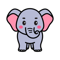 Gray Elephant with Pink Ears on Transparent Background Cartoon Style Hand Drawn Illustration Perfect for Childrens Content and Graphic Projects