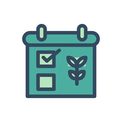 Farm Schedule Icon with Teal Calendar Checked Box and Sprout on Transparent Background