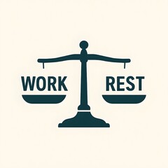 A minimal flat graphic featuring a classic balance scale centered on a flat base.