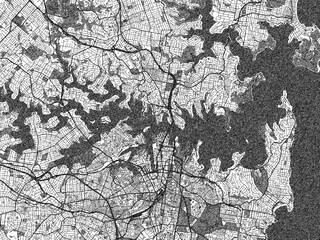 Fototapeta premium Black and white map poster of Sydney Harbour, Australia, illustrated in hand-drawn style.