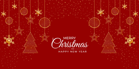 Luxury christmas banner with cute christmas ornaments