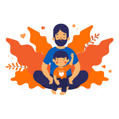 Father and Son Bonding Moment on Transparent Background Wearing Blue and Orange Outfits Illustration