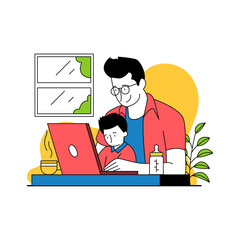 Father and Son Bonding Over Laptop on Transparent Background Togetherness Concept