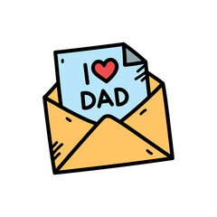 Father's Day Letter with Red Heart and Dad Message in Open Yellow Envelope on Transparent Background