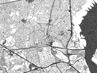 Fototapeta premium Minimalist monochrome city map of Duque de Caxias, Brazil, illustrated with urban detail.