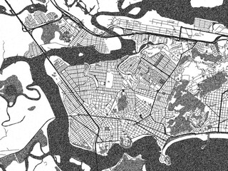 Naklejka premium Minimal poster-style map of Sao Vicente, Brazil, hand-drawn style in monochrome.