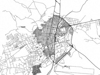 Obraz premium Detailed artistic sketch map of Calama, Chile, in monochrome black and white.