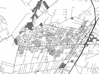 Naklejka premium Hand-drawn style black and white city map of Penaflor, Chile, with detailed streets and textures.
