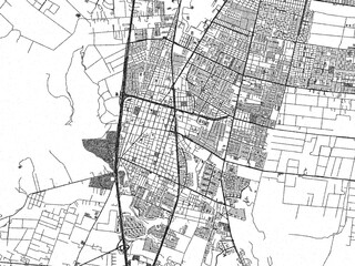 Fototapeta premium Stylized black and white urban map of San Bernardo, Chile, hand-drawn style for decor and creative use.