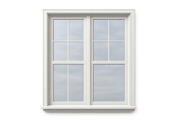 Obraz premium White sash window with multiple panes, showing glass and frame, isolated on transparent background
