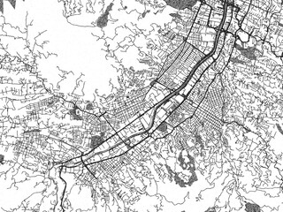 Fototapeta premium Stylized decorative city map of Itaguei, Colombia, hand-drawn in black and white.