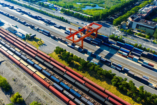 Aerial view of railway container terminal
