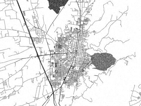 Minimal poster-style map of Ciudad Guzman, Mexico, hand-drawn style in monochrome.