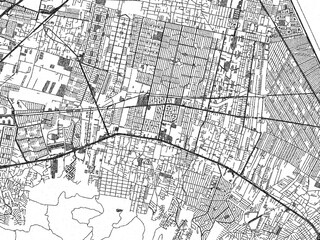 Fototapeta premium Hand-drawn style black and white city map of Coacalco, Mexico, ready for wall art or editorial projects.