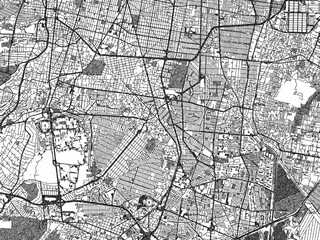 Fototapeta premium Black and white cartographic illustration of Coyoacan, Mexico, in hand-drawn sketch form.
