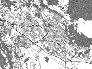Obraz premium Black and white cartographic illustration of Cordoba, Mexico, in hand-drawn sketch form.