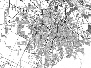 Fototapeta premium Monochrome hand-drawn style map of Heroica Matamoros, Mexico, ideal for decorative and editorial use.