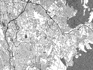 Obraz premium Hand-drawn style black and white city map of Jiutepec, Mexico, with detailed streets and textures.