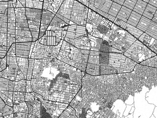 Fototapeta premium Hand-drawn style black and white city map of Iztapalapa, Mexico, with detailed streets and textures.