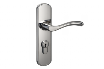 Stainless steel door handle with keyhole on transparent background