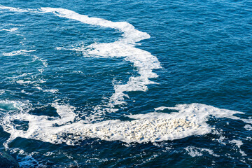 Foamy sea water is shown.  