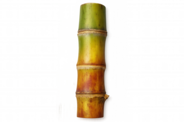 Sugarcane stem cut-out, featuring segmented structure and natural green, yellow, and reddish tones, ready for various uses