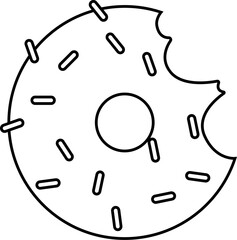 Donut with a bite missing covered in sprinkles and having a round hole in the middle